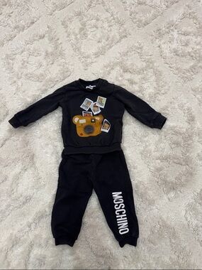 Moschino Black Kids Sweat Set with Bear Graphic